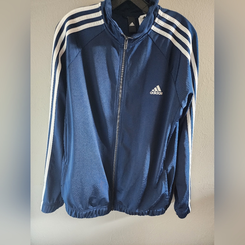✨️SOLD✨️ Adidas Men's Navy Windbreaker with White Stripes